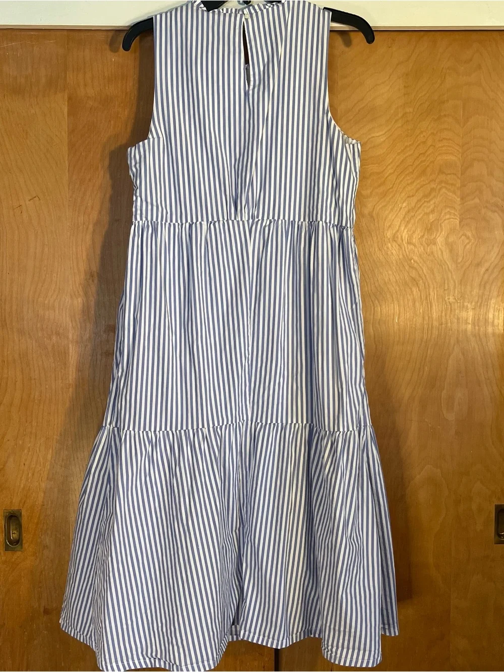 J. Crew Blue and White Striped Sleeveless Tiered Dress